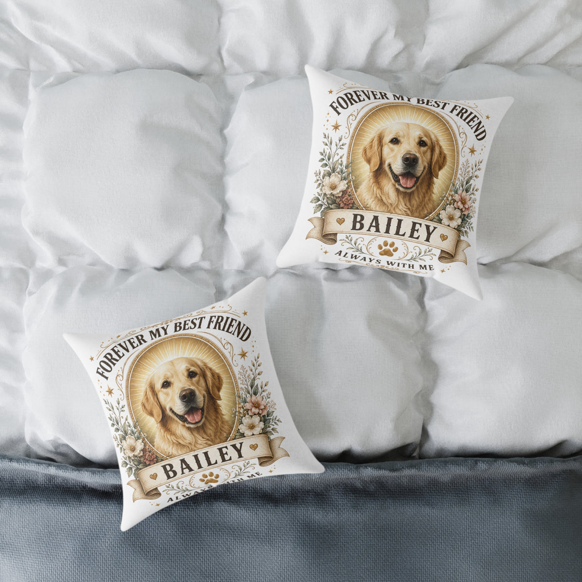 Forever My Best Friend Personalized Dog Milo Bailey Dog Dad Mom Pillow — Custom Pet Name Golden Retriever Cushion