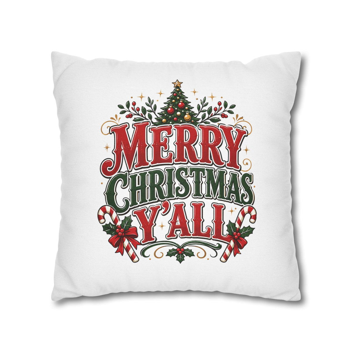 Christmas Square Pillowcase — Merry Christmas Y'all Holiday Decorative Pillow