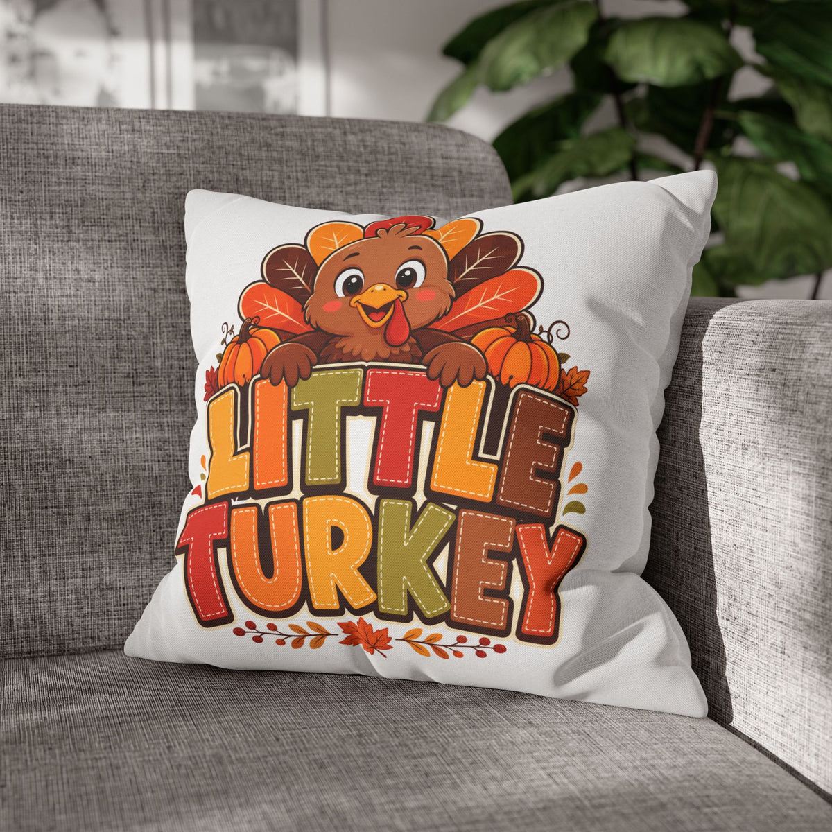 Thanksgiving Little Turkey Throw Pillowcase — Cute Thanksgiving Kids Pillow