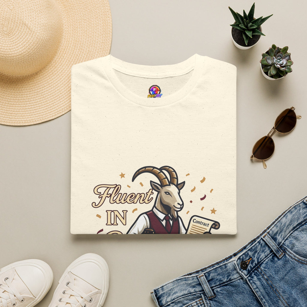 Capricorn Goat Graphic T-Shirt — "Fluent in Sarcasm & Success" Zodiac Tee