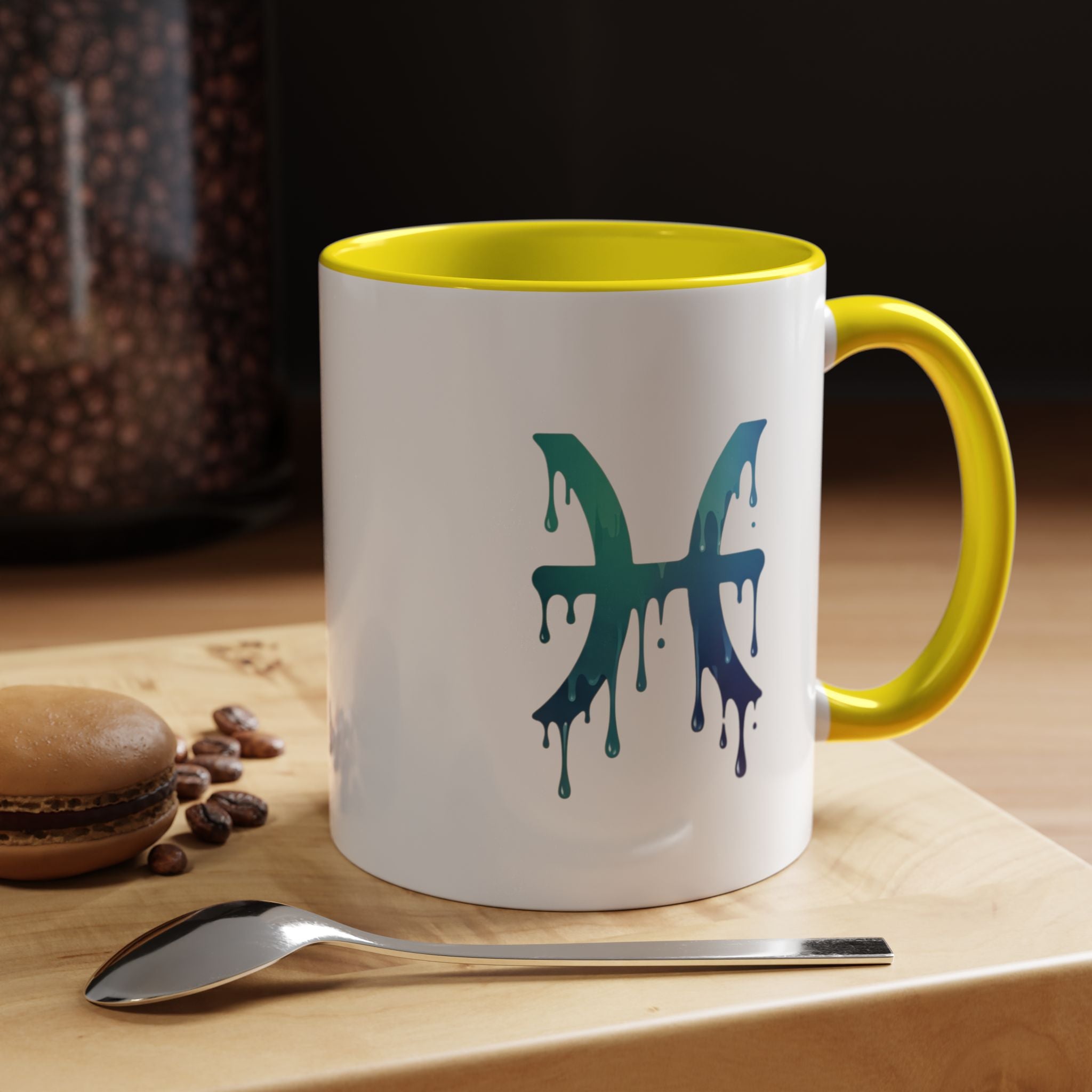 Pisces Zodiac Accent Coffee Mug — Dripping Teal Blue Astrology Gift