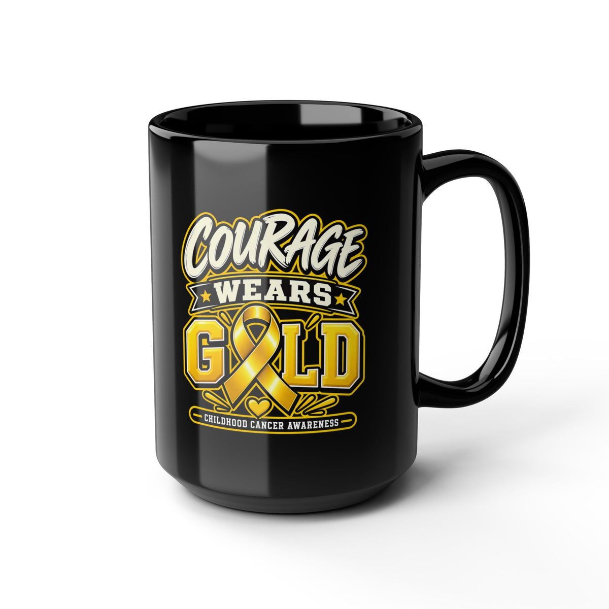 Courage Wears Gold Childhood Cancer Awareness Black Mug (11oz, 15oz)