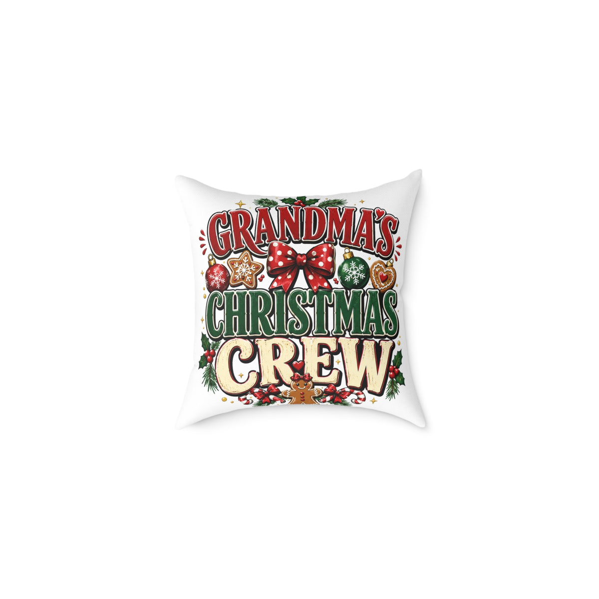 Grandma's Christmas Crew Square Pillow - Festive Holiday Throw Pillow