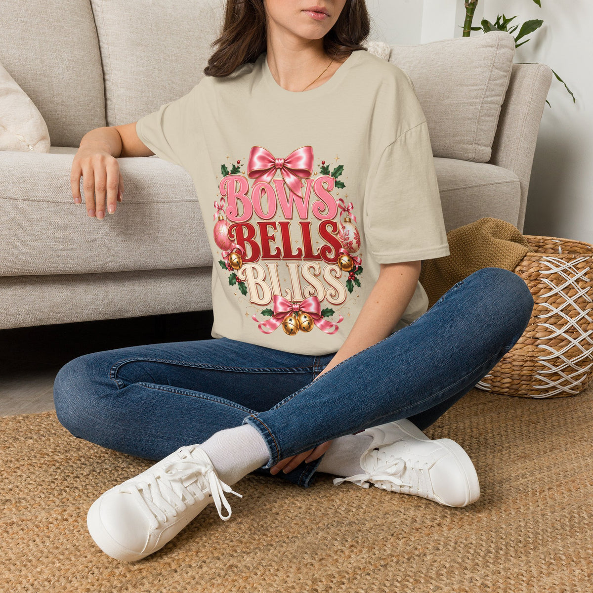 T-Shirt — Bows Bells Bliss Christmas Graphic Tee