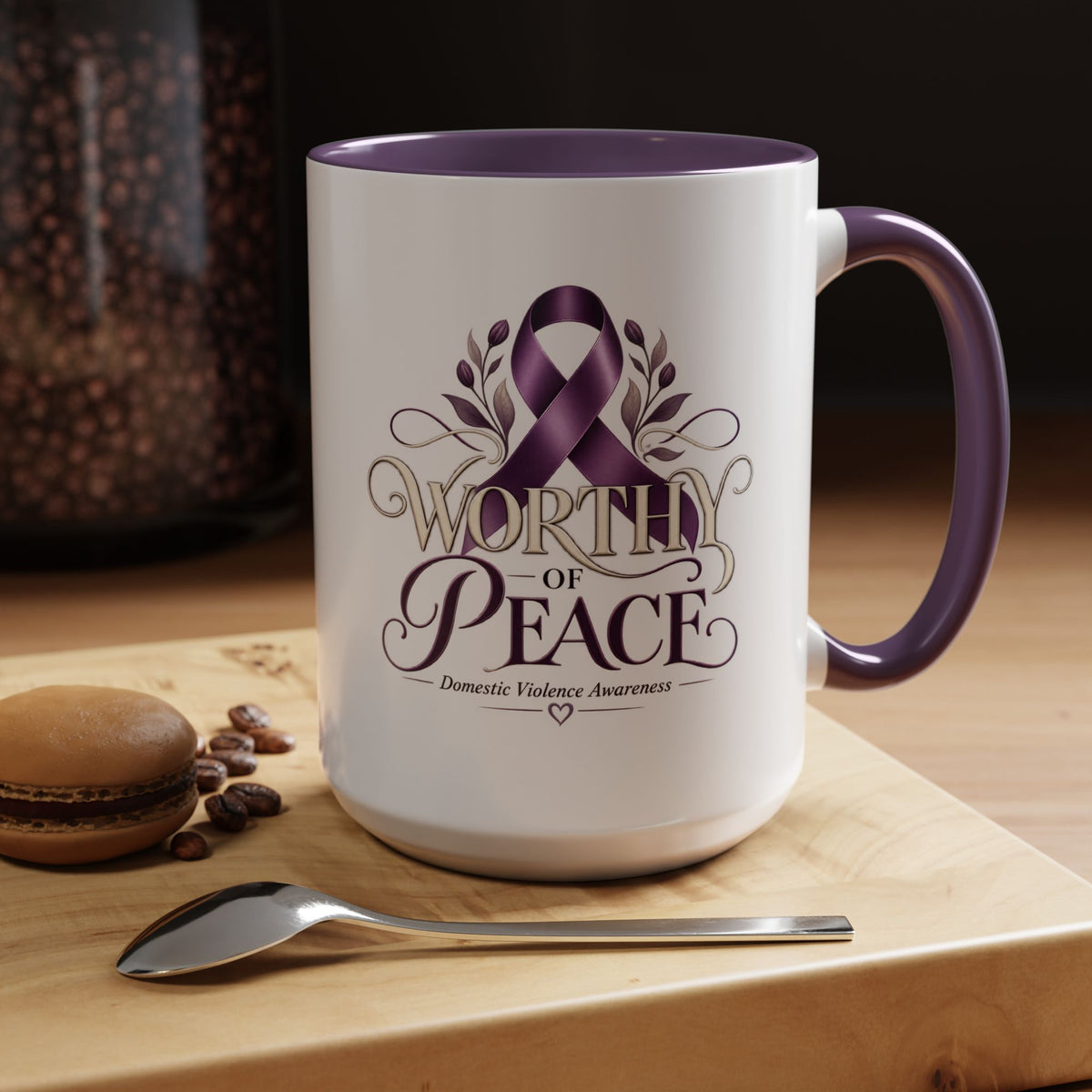 Worth of Peace Accent Coffee Mug — Domestic Violence Awareness Ribbon (11/15oz)