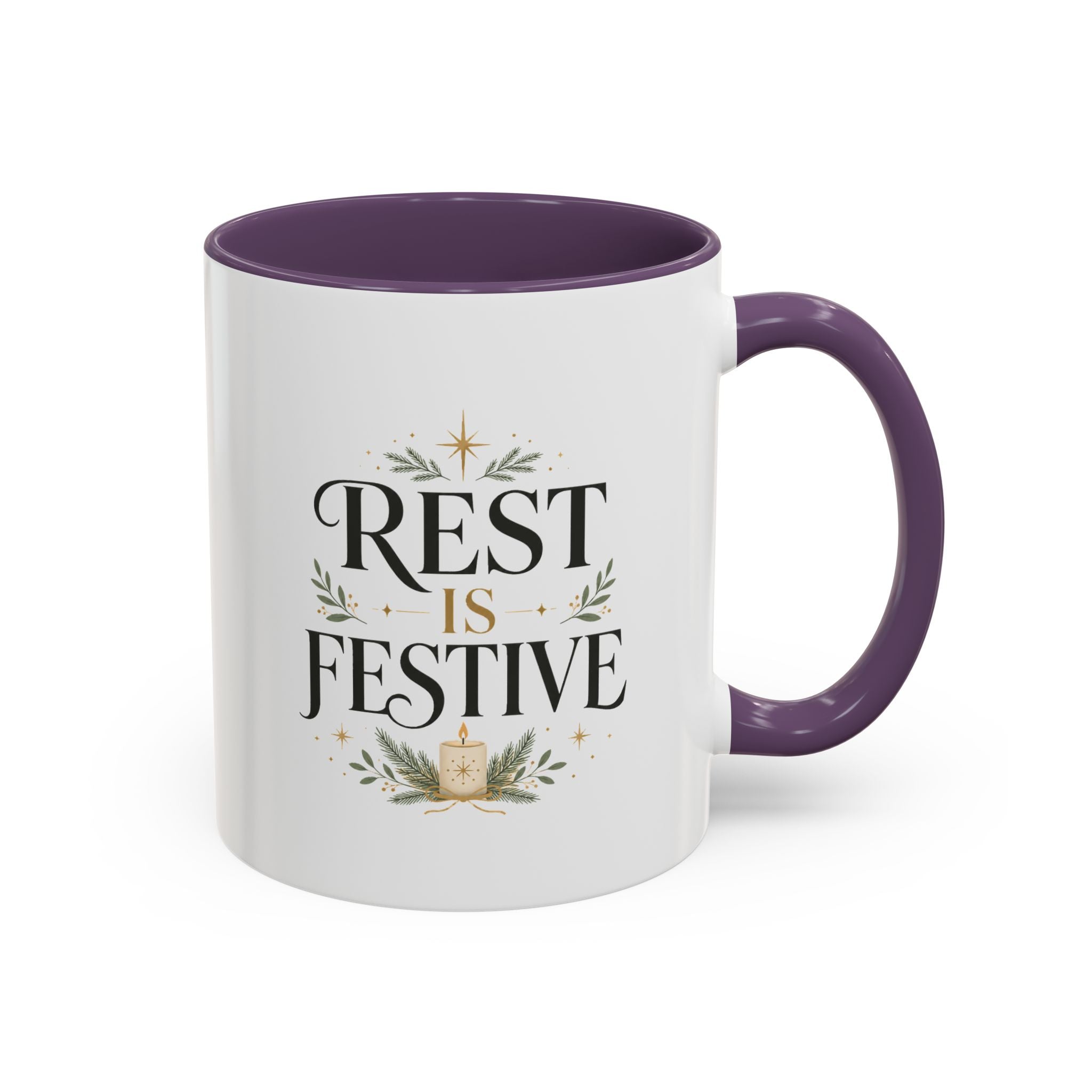 Modern Day Christmas Rest Is Festive Coffee Mug — Holiday Floral Accent