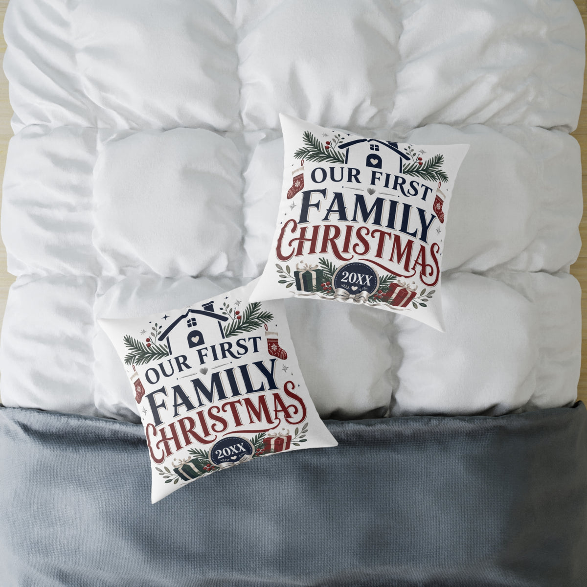 Our First Family Christmas Pillow — Personalized Holiday Decorative Throw Cushion