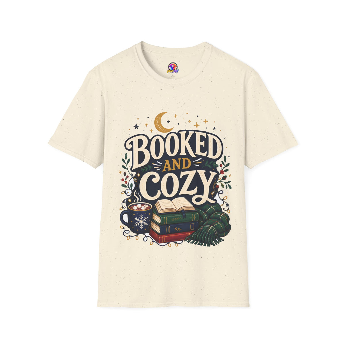 Booked and Cozy T-Shirt — Cozy Reading Graphic Tee (Books, Moon & Stars)
