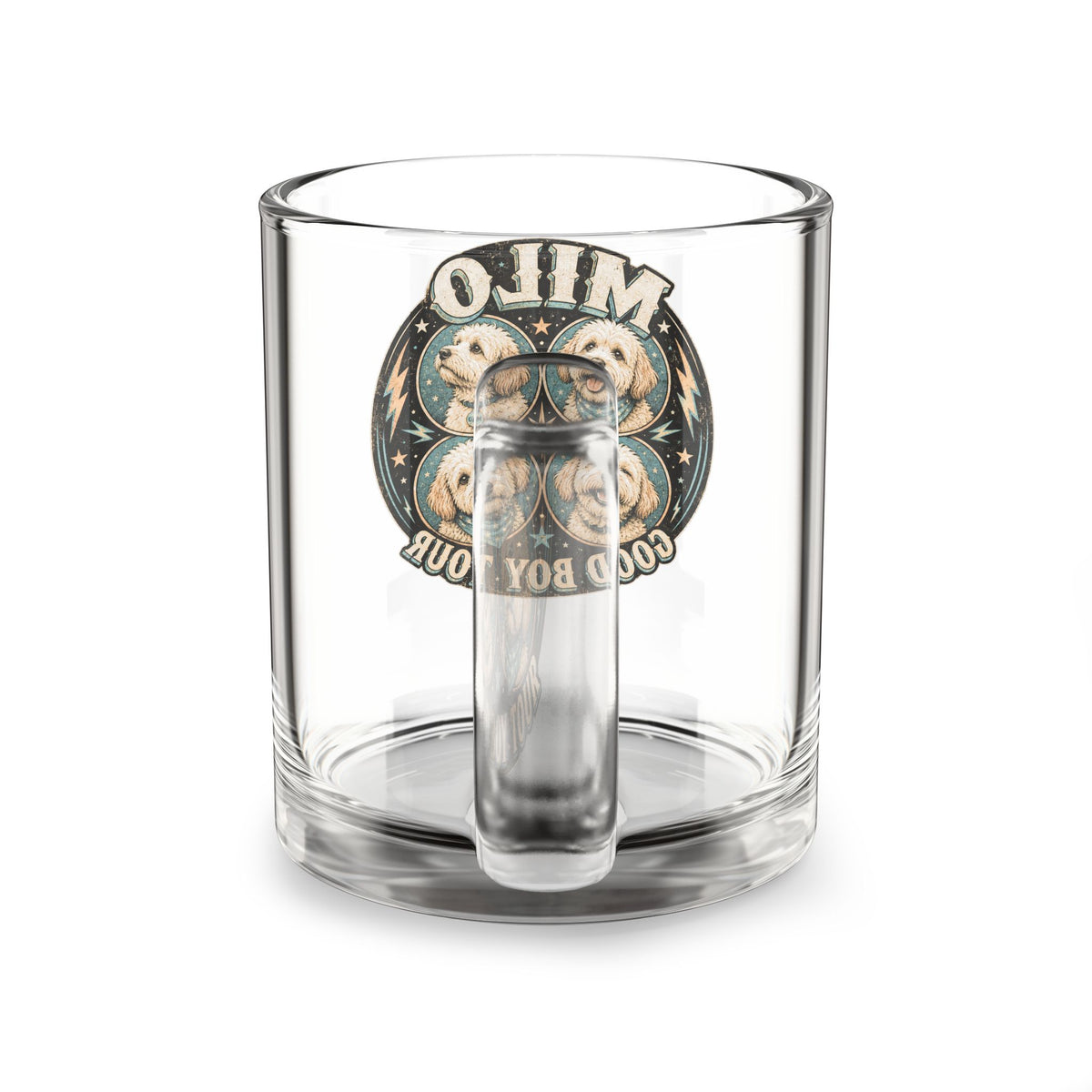 Milo 'Good Boy Tour' 10oz Glass Mug – Personalized Dog Band Tour Artwork