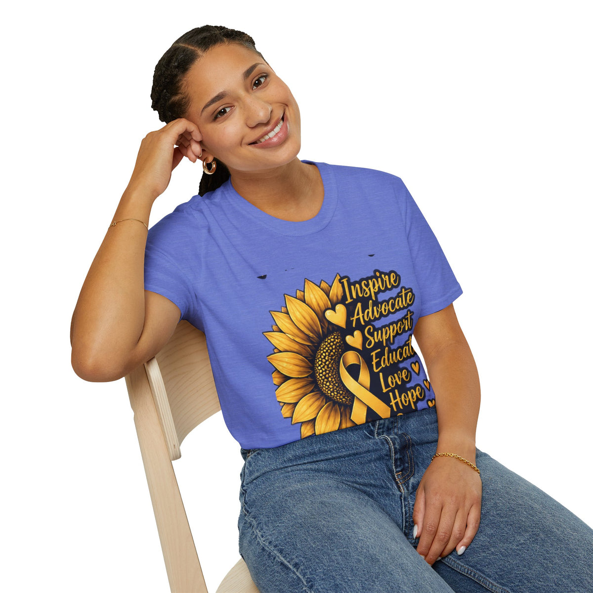 Childhood Cancer Awareness Sunflower T-Shirt – Inspire Advocate Support Educate Love Hope Cure