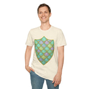 Mermaid Scale Shield T-Shirt — Iridescent Aquamarine Graphic Tee - Trending Now - September 2026