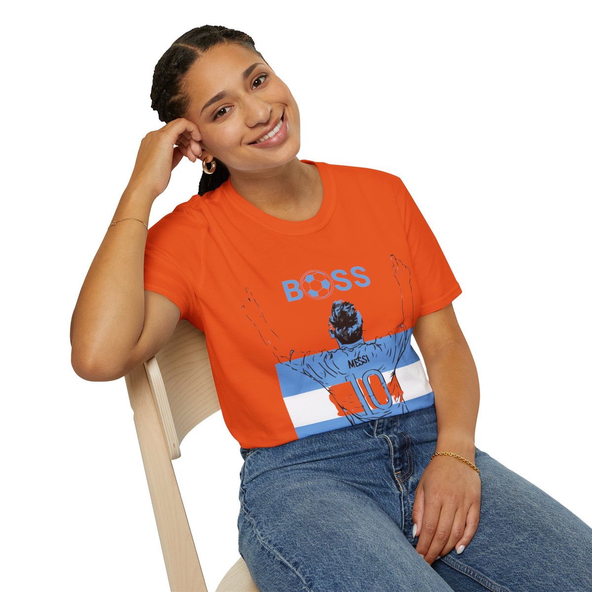 Soccer Boss T‑Shirt — 'BOSS' Striped Football Player Graphic Tee
