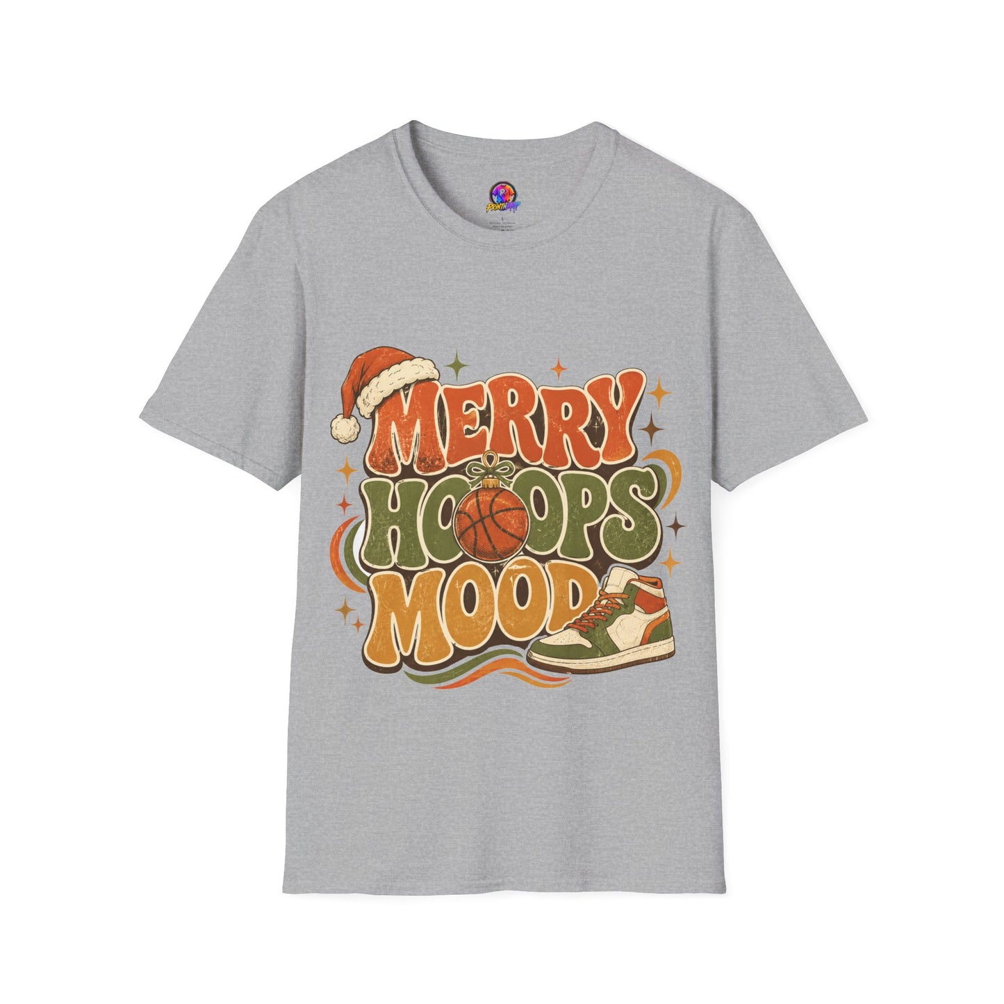 Merry Hoops Mood T-Shirt — Retro Holiday Basketball Christmas Tee
