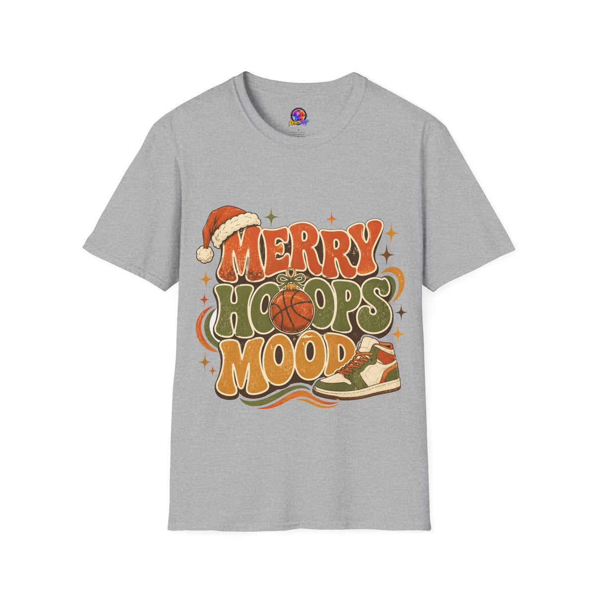 Merry Hoops Mood T-Shirt — Retro Holiday Basketball Christmas Tee