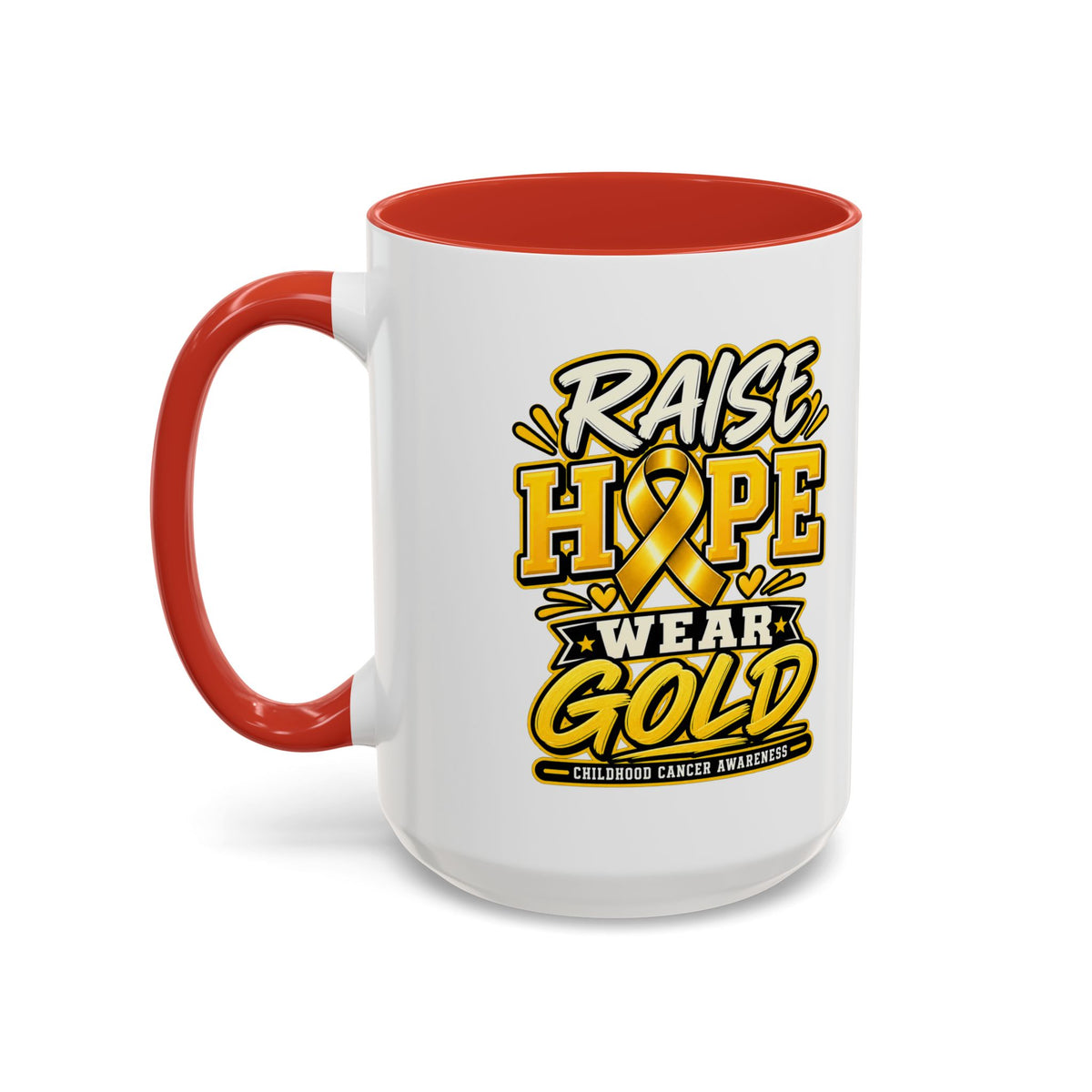 Raise Hope Wear Gold Cancer Awareness Coffee Mug (Accent, 11/15oz)