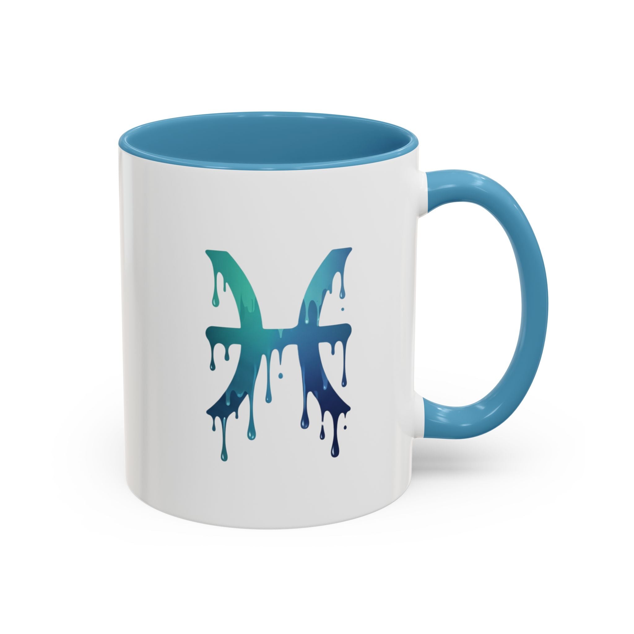 Pisces Zodiac Accent Coffee Mug — Dripping Teal Blue Astrology Gift