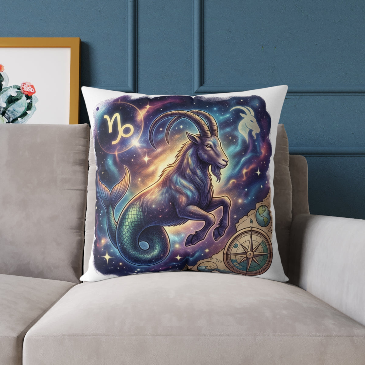 Capricorn Zodiac Pillow – Mystical Sea-Goat Constellation Decorative Throw Pillow