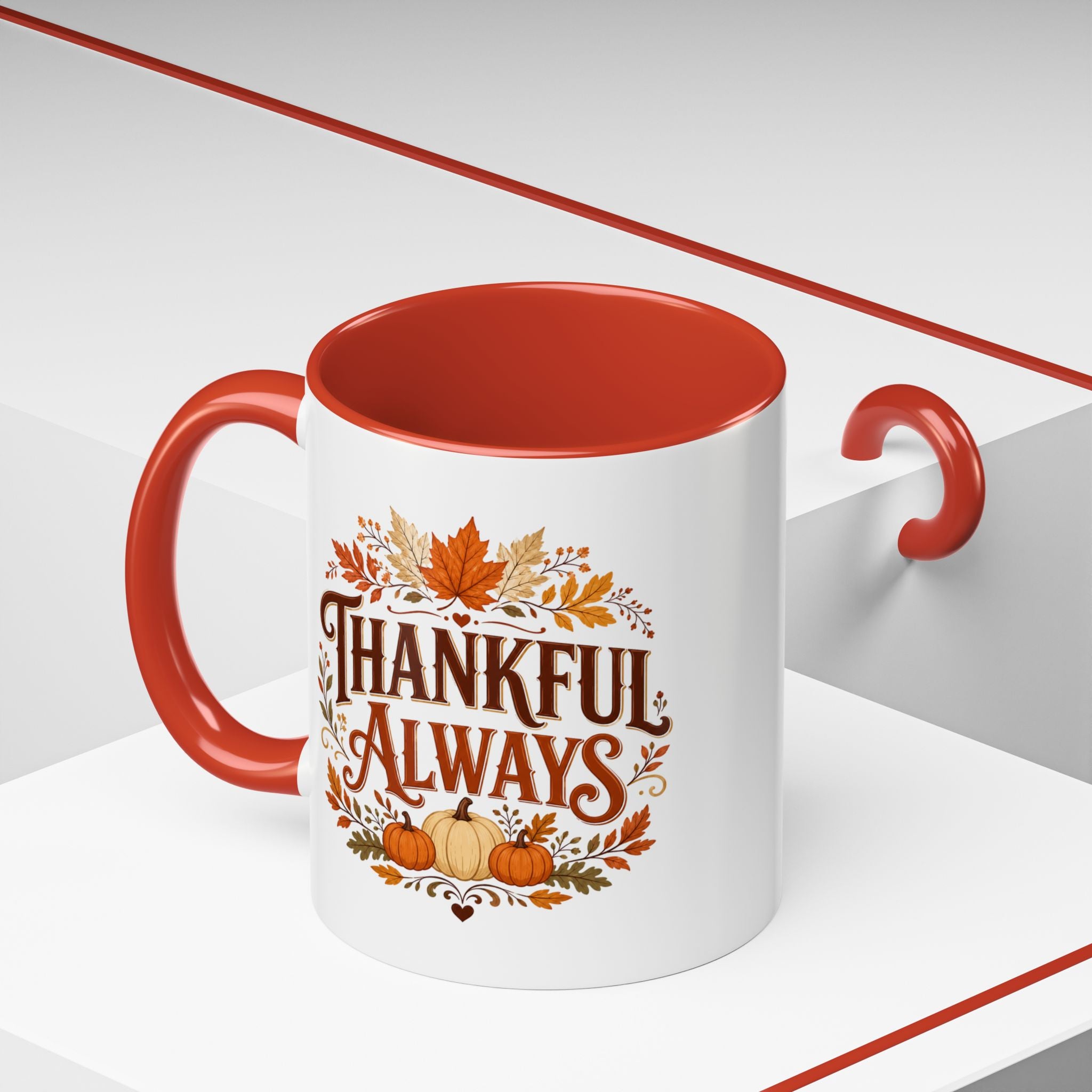 Thanksgiving Mug Thankful Always Accent Coffee Mug — Fall Pumpkin & Leaves Thanksgiving Gift