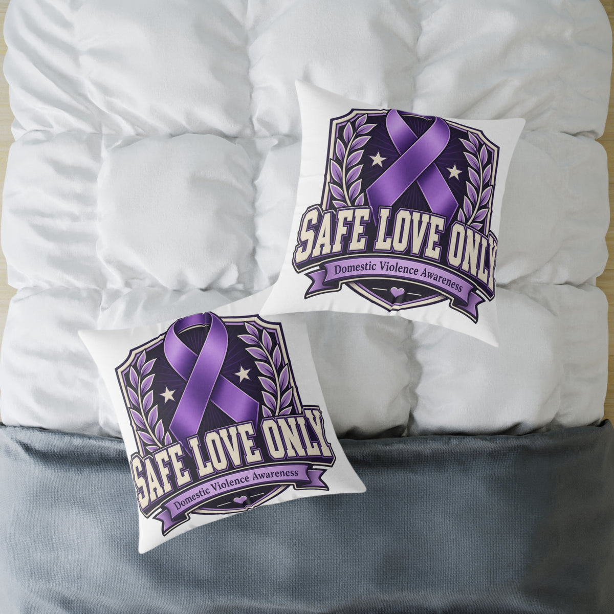 Square Poly Canvas Pillow — "Safe Love Only" Domestic Violence Awareness Accent Pillow