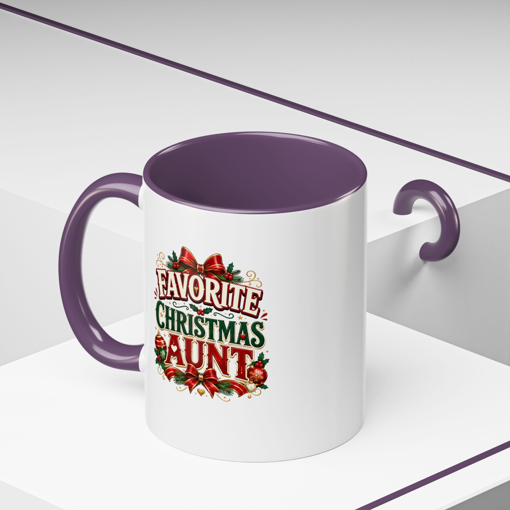 Christmas Aunt Coffee Mug — "Favorite Christmas Aunt" Accent Holiday Mug