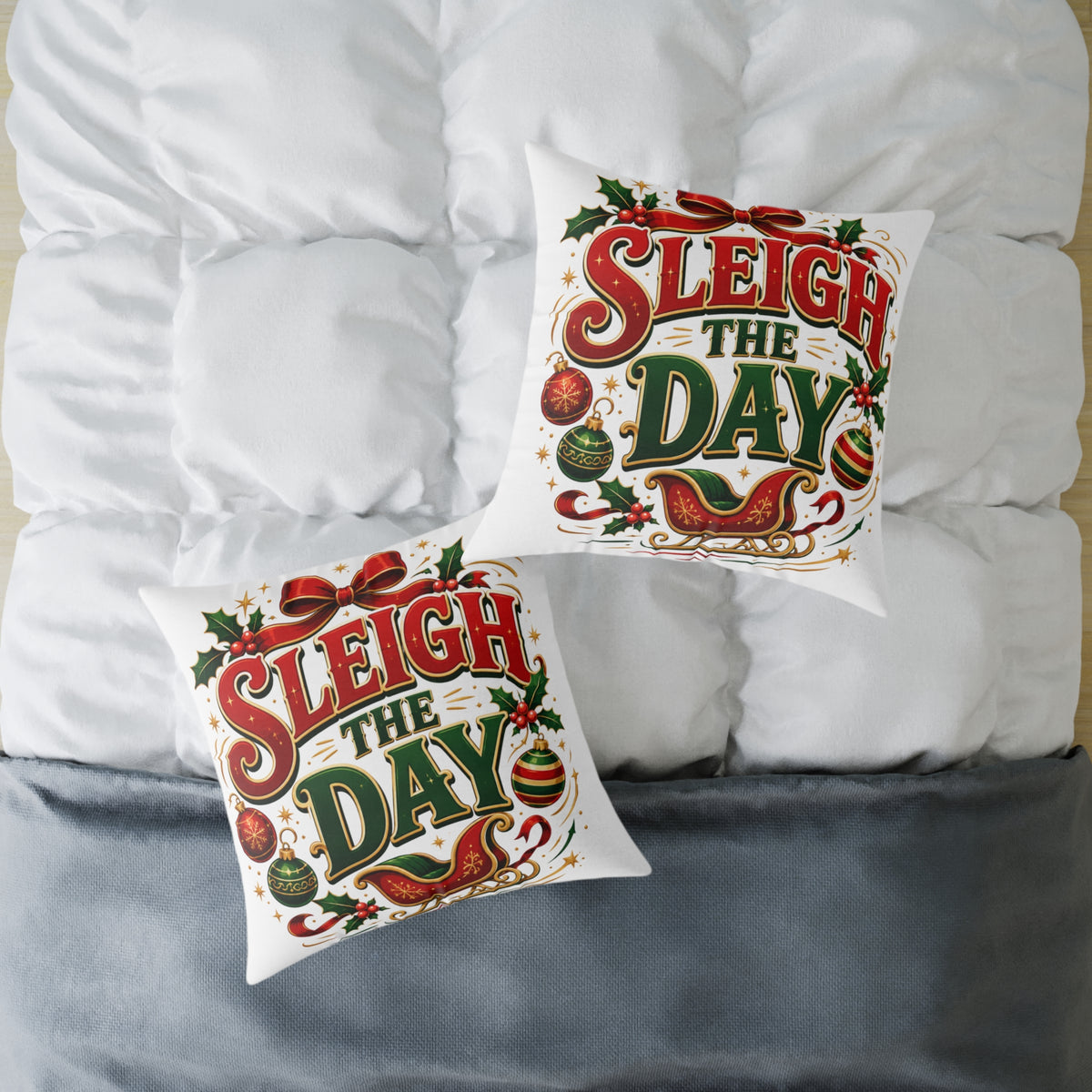 Christmas Pillow — "Sleigh the Day" Holiday Decorative Throw Pillow