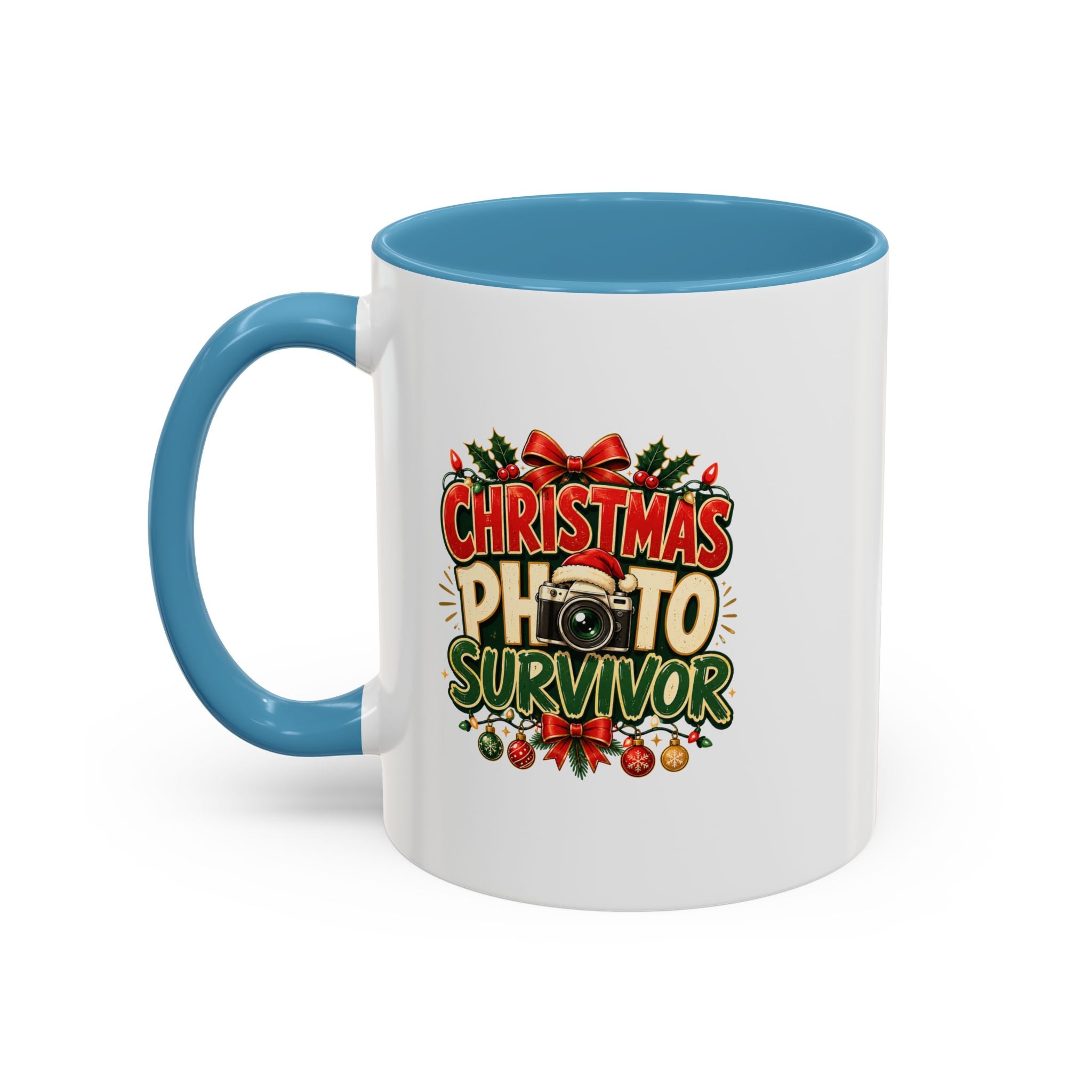 Christmas Photo Survivor Accent Coffee Mug — Holiday Photographer Gift