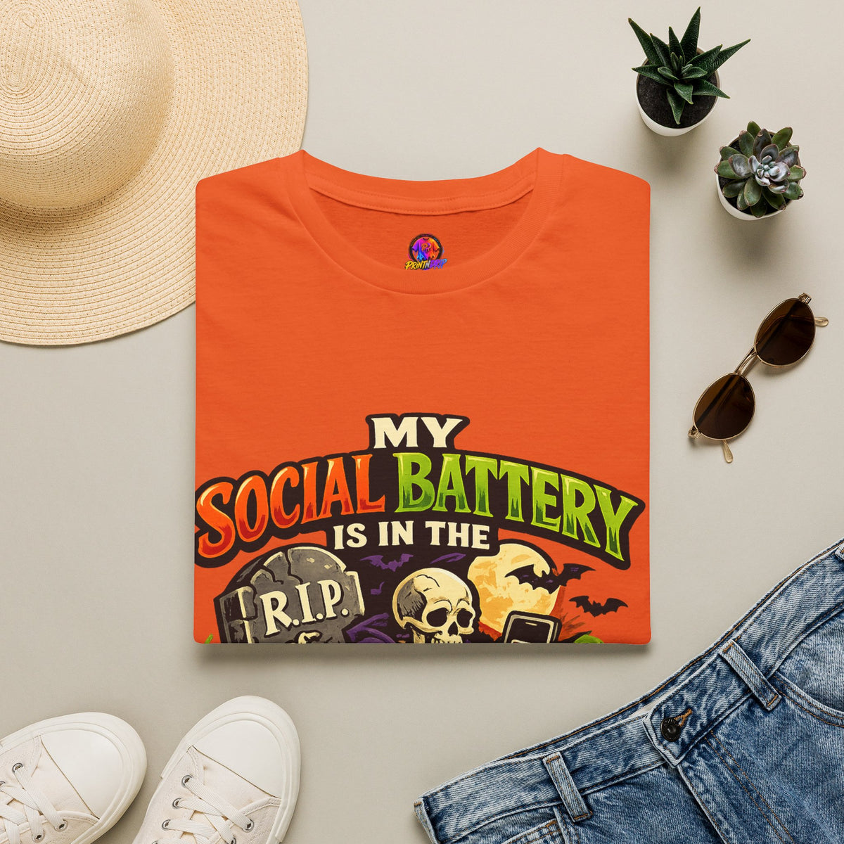 Halloween My Social Battery Unisex Softstyle T-Shirt