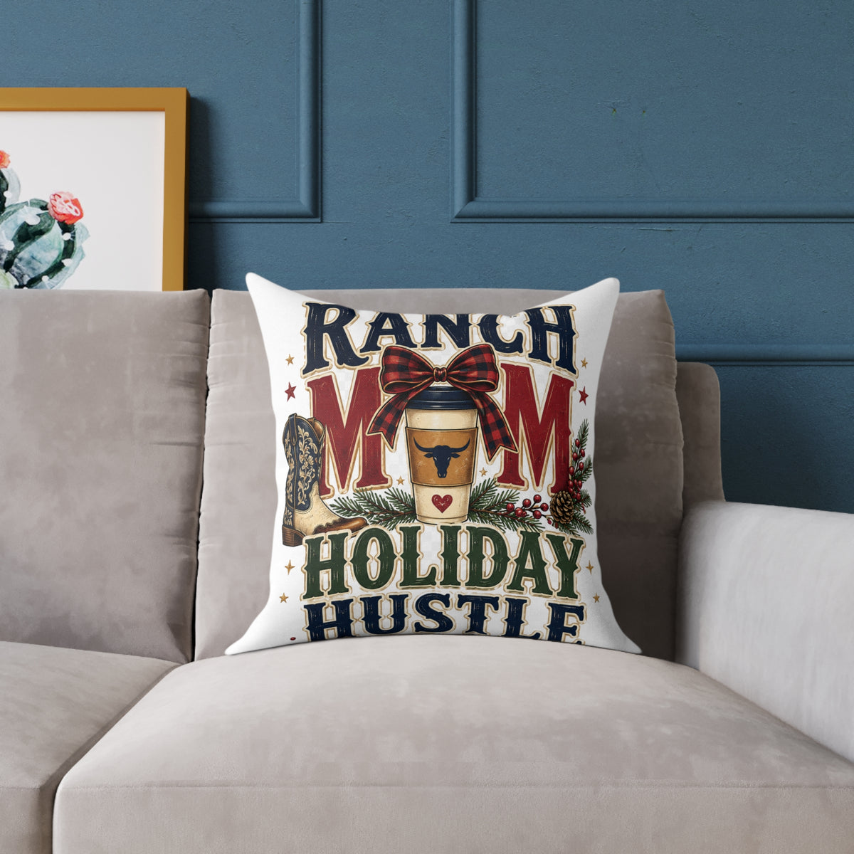 Ranch Mom Holiday Hustle Modern Day Christmas Square Pillow