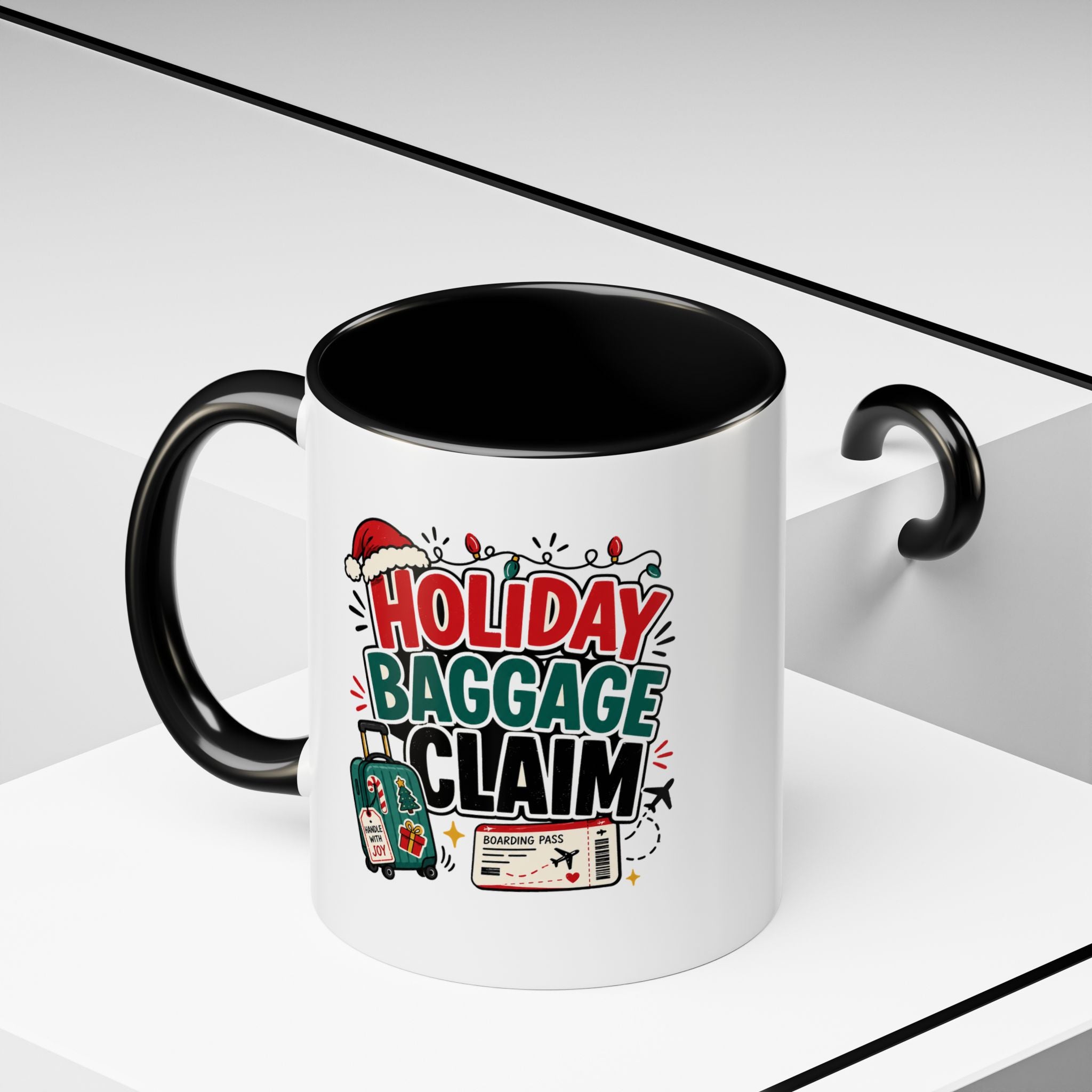 Modern Day Christmas Holiday Baggage Claim Coffee Mug — Funny Christmas Travel Gift (11/15oz)