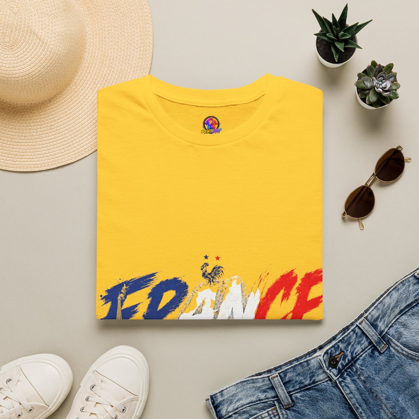 France Brushstroke Graphic T-Shirt — Tricolor Soccer/Travel Fan Tee