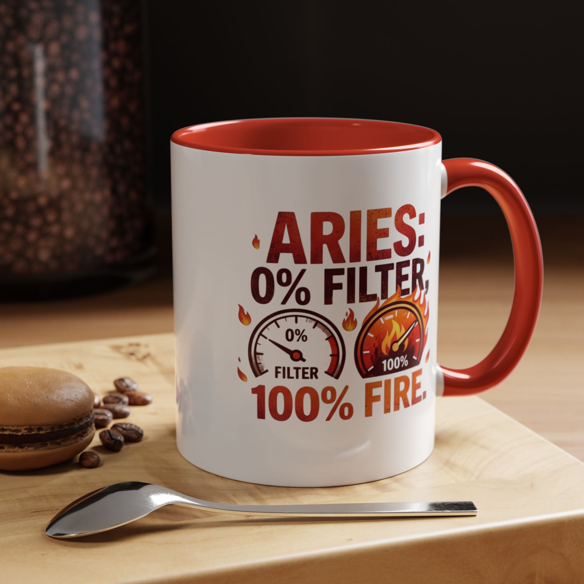 Aries Coffee Mug — "0% Filter, 100% Fire" Zodiac Astrology Mug