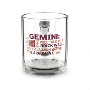 Gemini Glass Mug – “Will Talk to a Brick Wall, Will Also Win the Argument” – 10oz Zodiac Coffee Cup