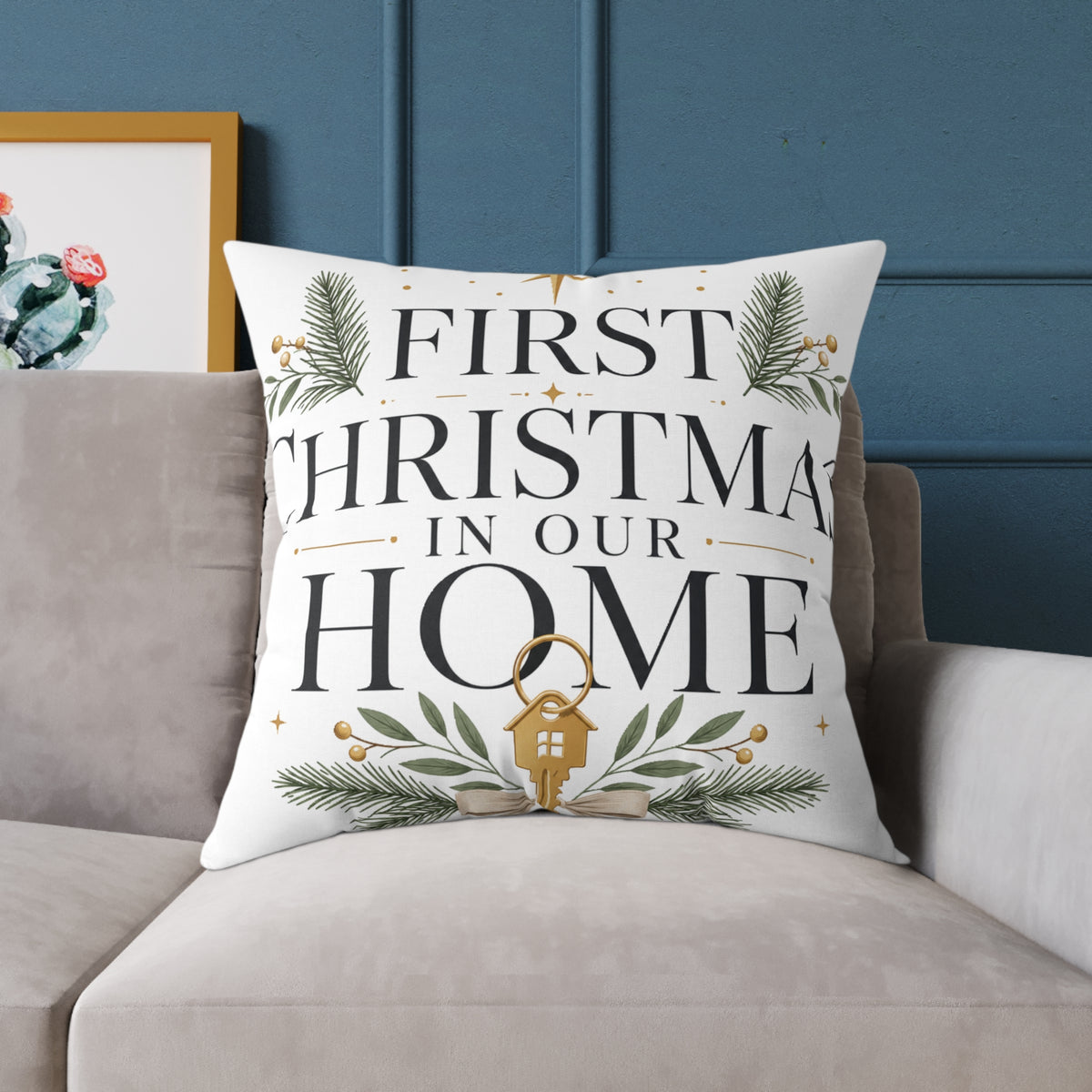 First Christmas In Our Home Square Pillow — Holiday Decorative Throw Pillow