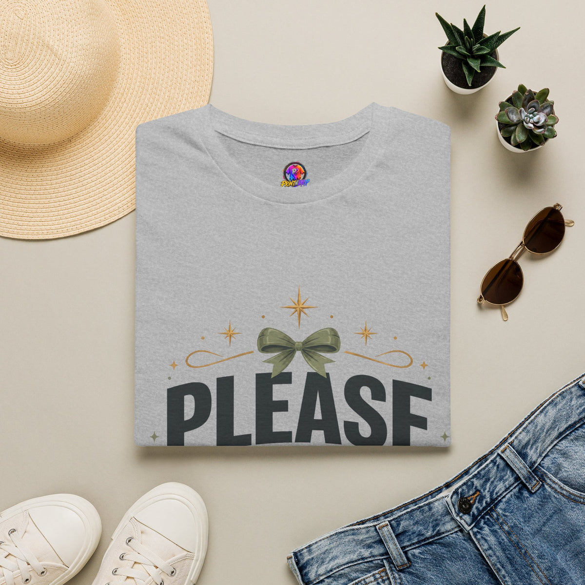 T-Shirt — Please Don’t Post Me Graphic Tee (Cute Bow, Social Media Humor)