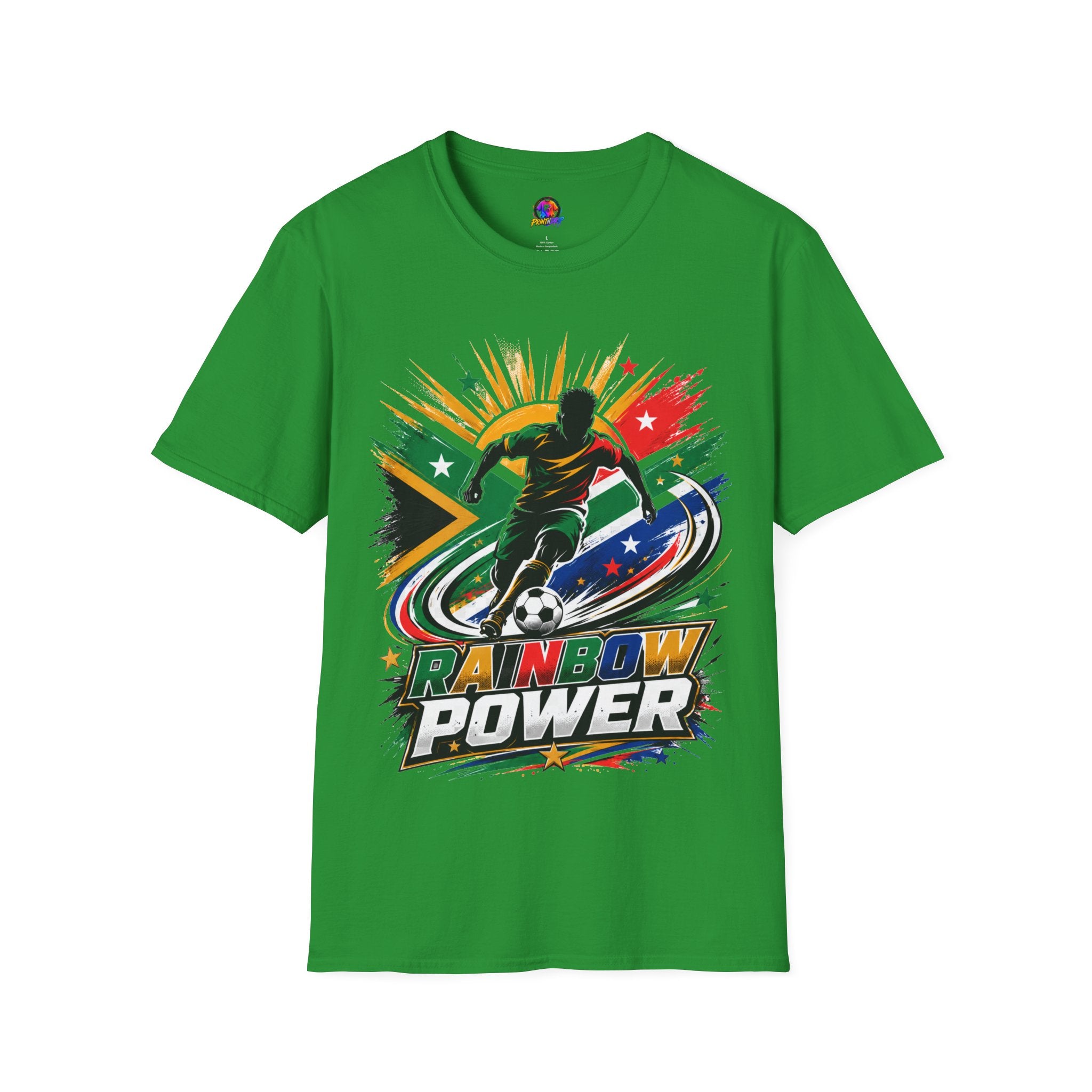South Africa Soccer Rainbow Power T-Shirt — Colorful Football Player Graphic Tee