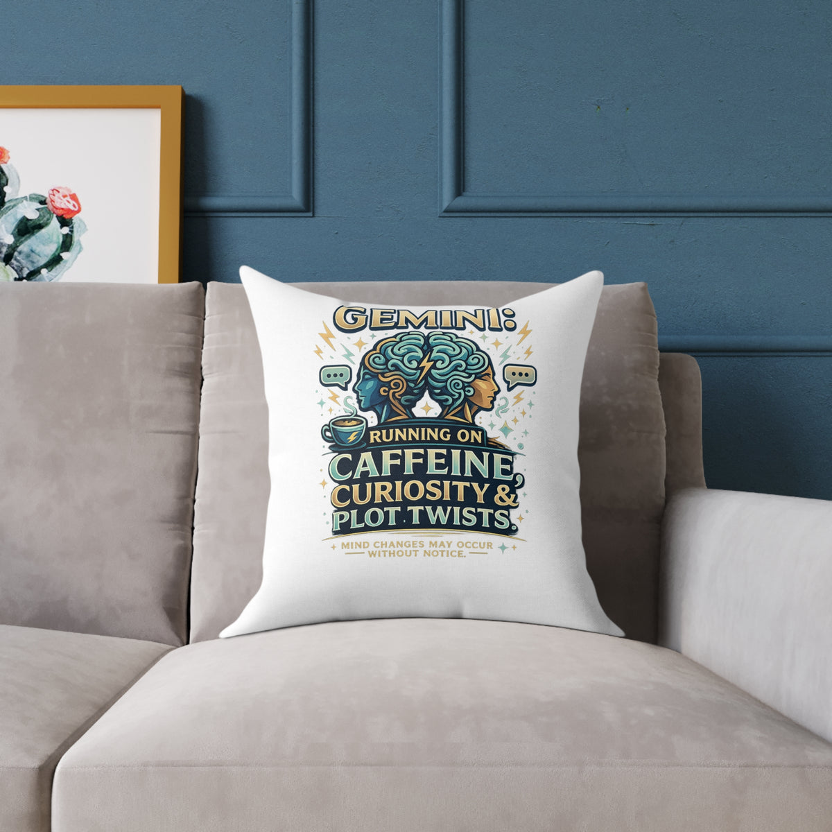 Gemini Zodiac Running On Caffeine Square Poly Canvas Pillow
