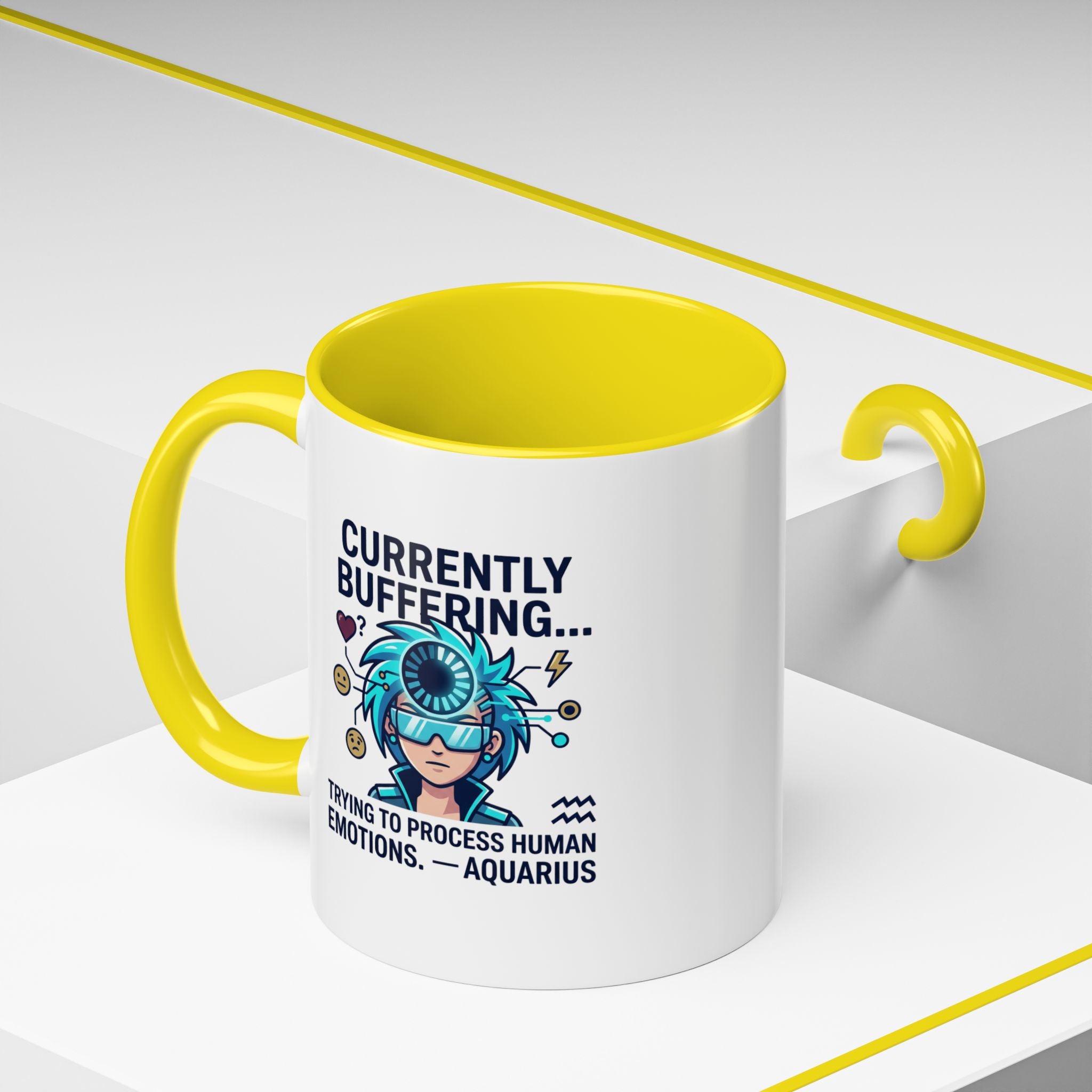 Aquarius Coffee Mug — "Currently Buffering... Trying to Process Human Emotions" Accent Ceramic Mug