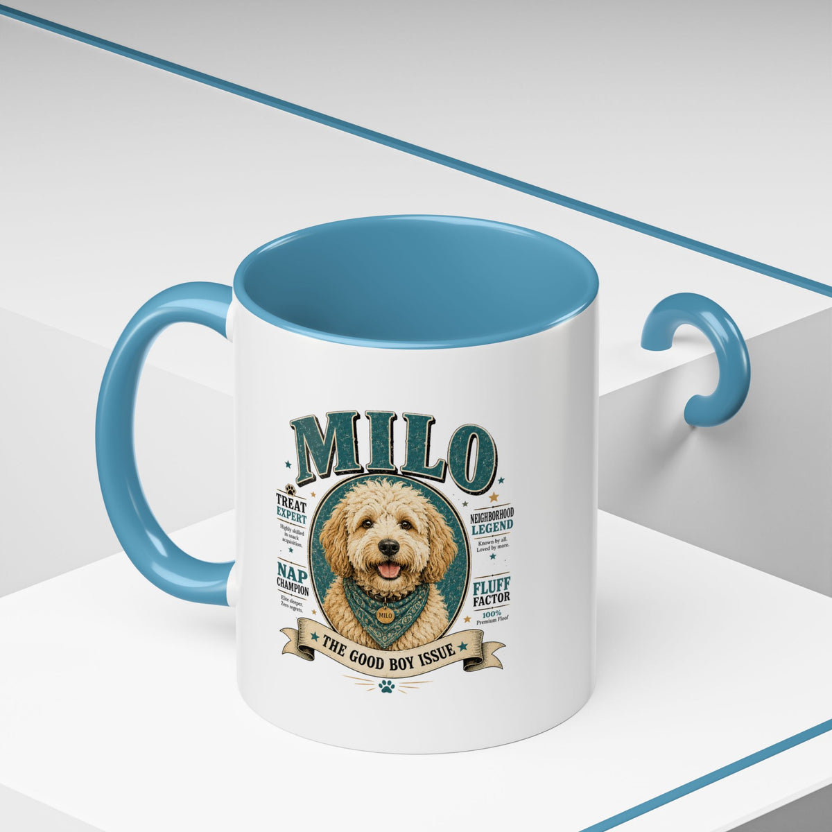 Milo Bailey Dog Dad Mom Milo Personalized Dog Coffee Mug — 'The Good Boy Issue' Accent