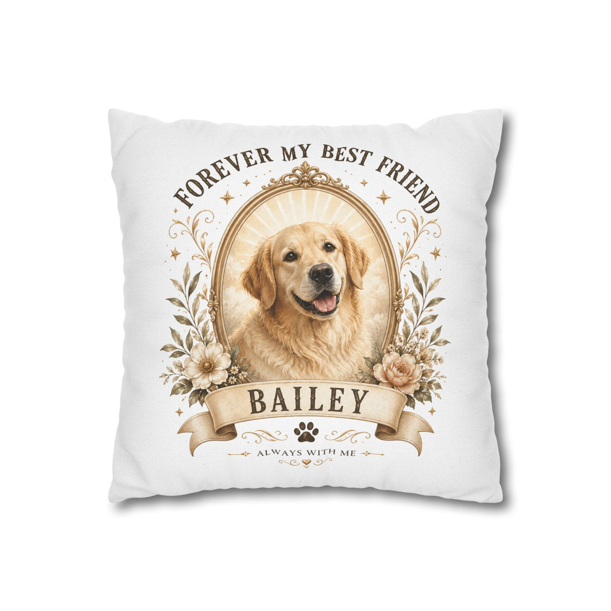 Dog Portrait Pillowcase Milo Bailey Dog Dad Mom— "Forever My Best Friend" Personalized Pet Throw Pillow