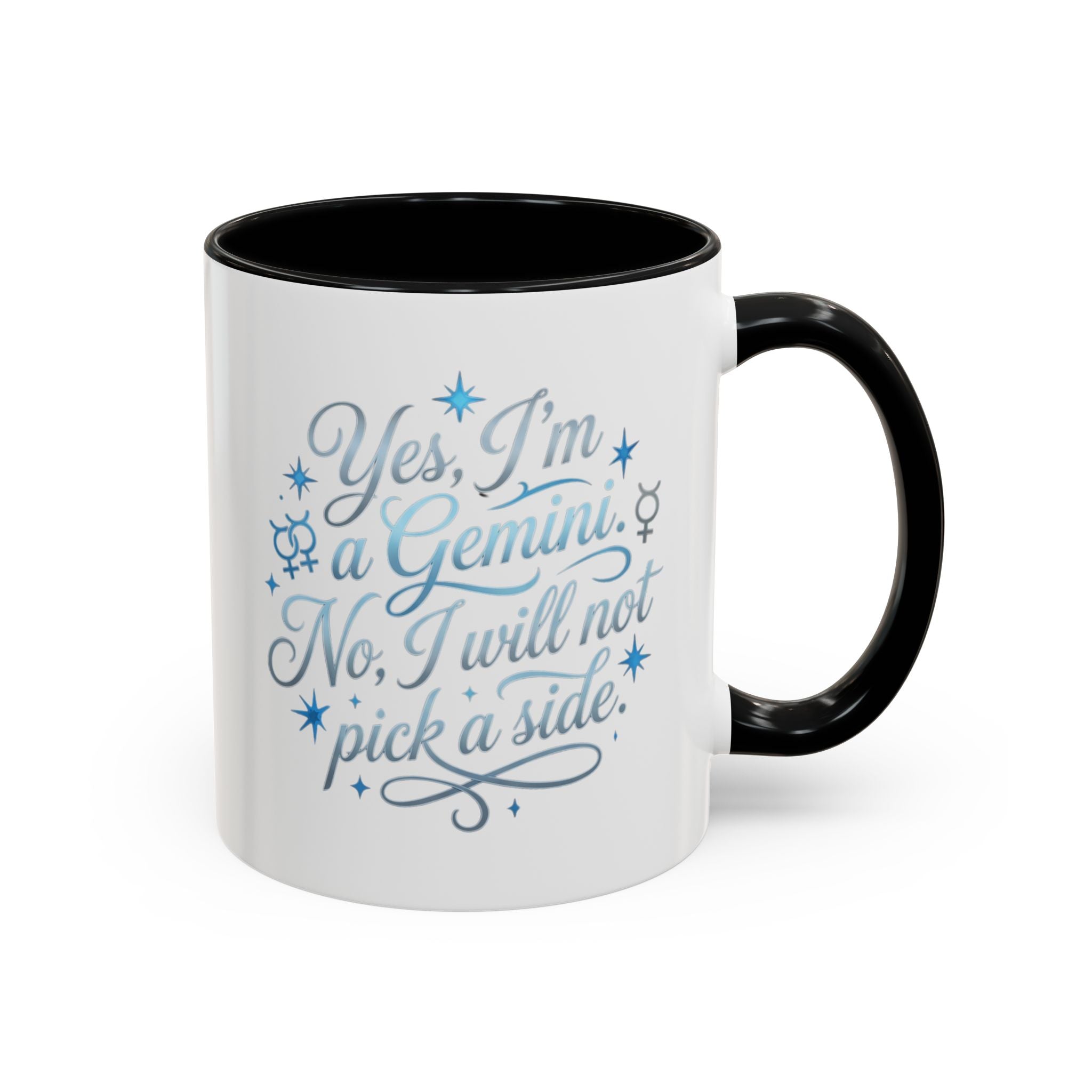 Gemini Zodiac Accent Coffee Mug – “Yes, I’m a Gemini. No, I will not pick a side.” – Astrological Gift
