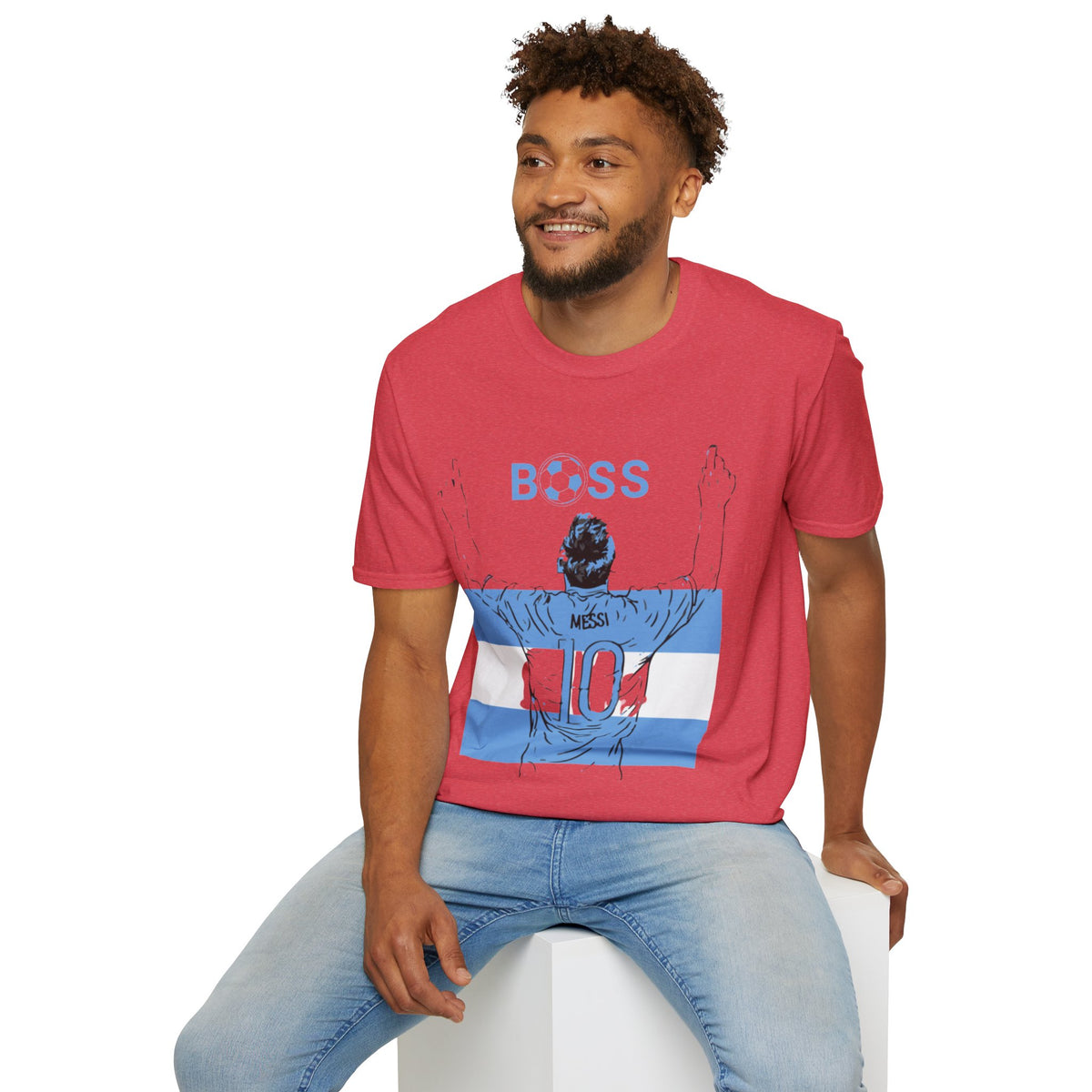 Soccer Boss T‑Shirt — 'BOSS' Striped Football Player Graphic Tee