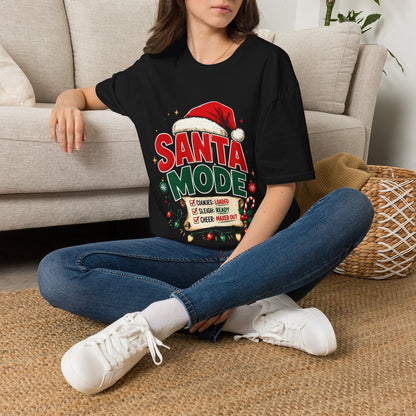 Santa Mode T-Shirt — Holiday Christmas Graphic Tee with Santa Hat