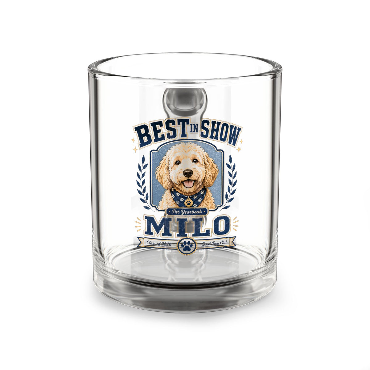 Best in Show Personalized Dog Glass Mug — 'Milo' 10oz Coffee Cup