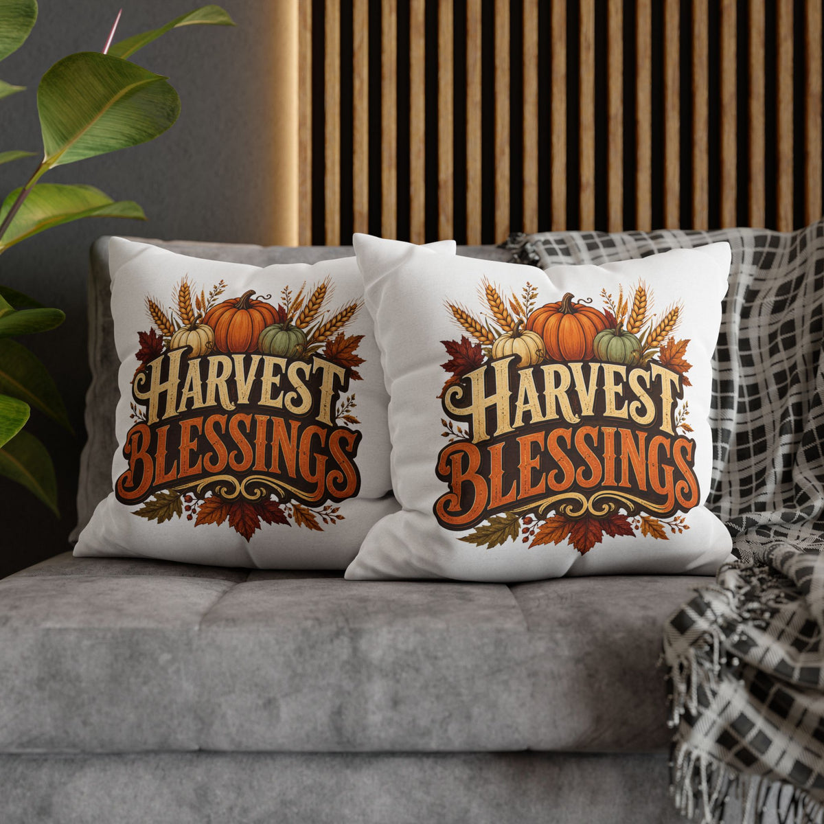 Thanksgiving Harvest Blessings Throw Pillowcase — Autumn Pumpkin Fall Decor