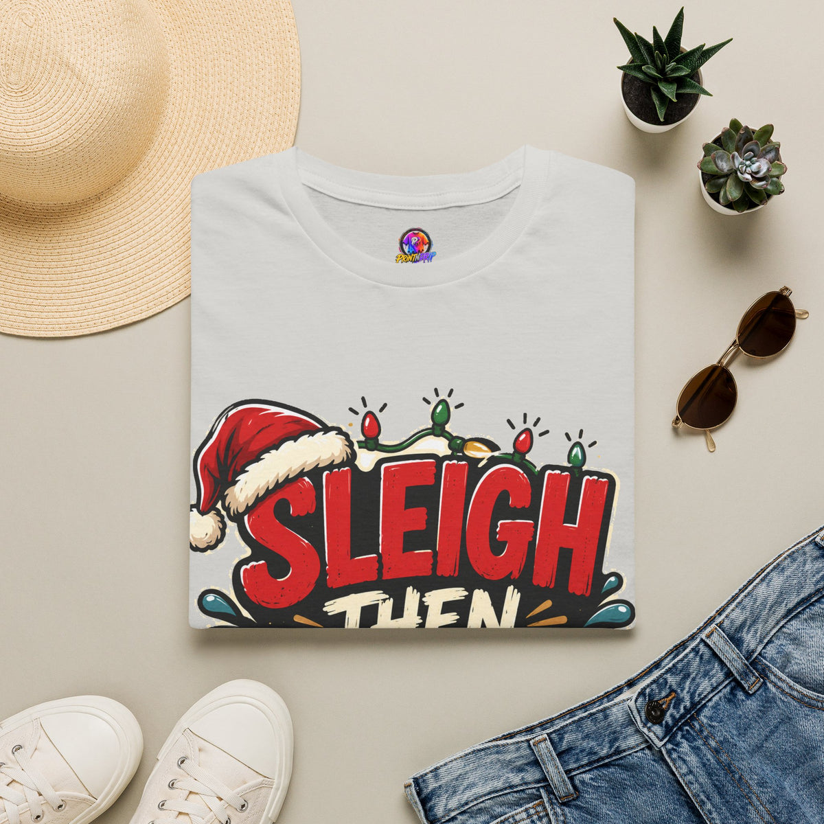 Sleigh Then Sweat T-Shirt — Funny Christmas Gym Holiday Tee