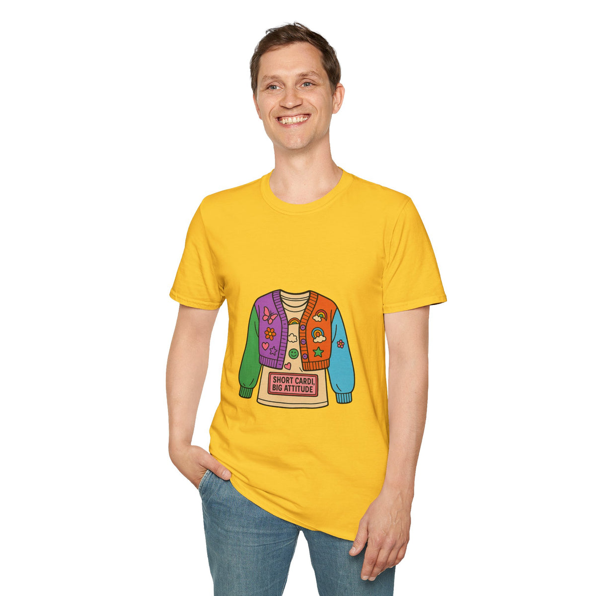 Colorful Patchwork Sweater Illustration T-Shirt - Trending Now - October 2026