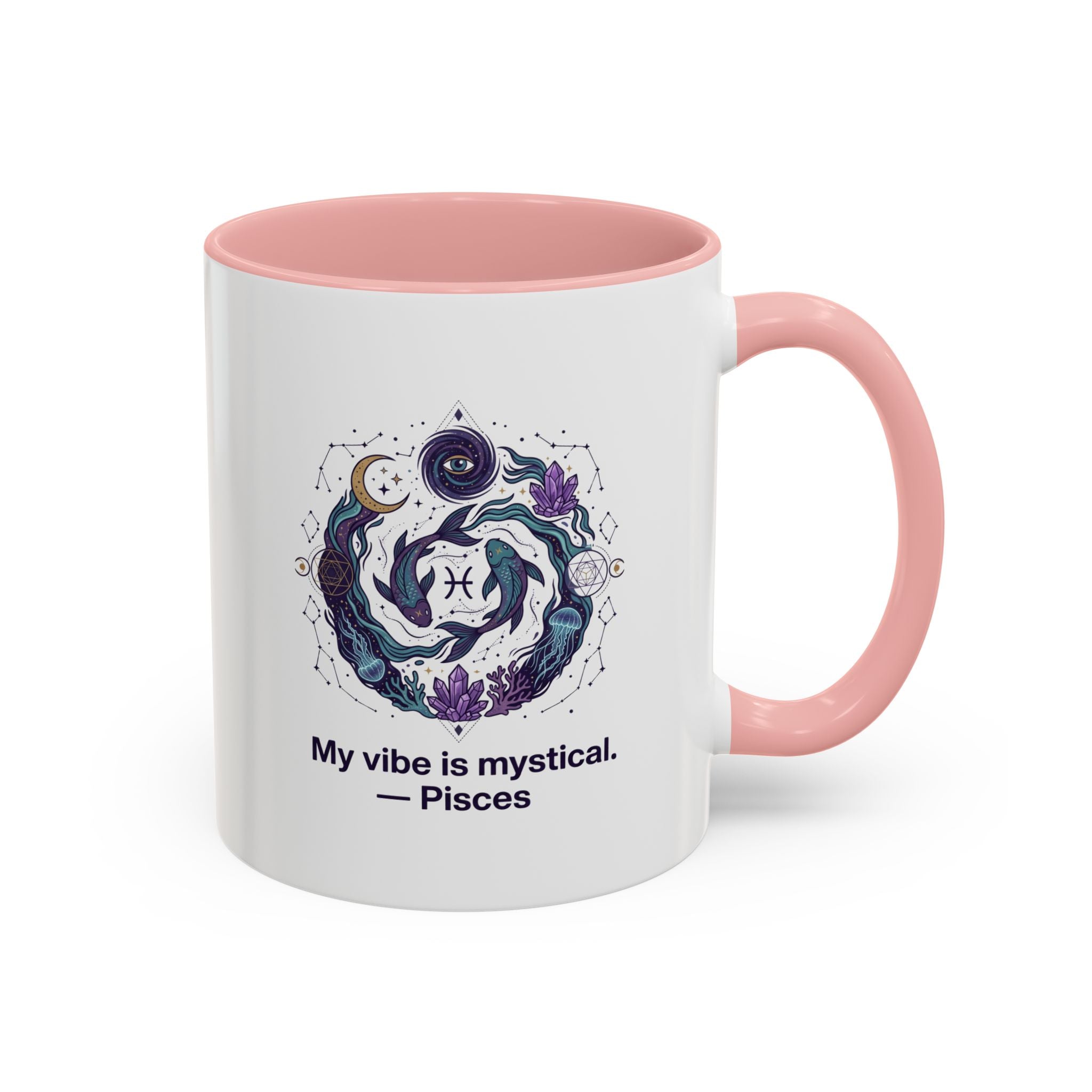 Pisces Zodiac Coffee Mug — "My vibe is mystical" Accent Ceramic Mug