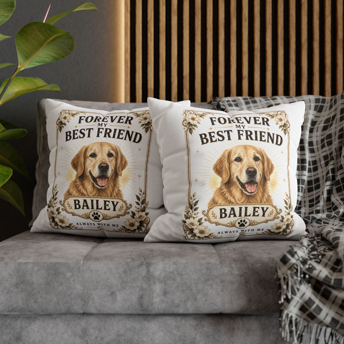 Forever My Best Friend Milo Bailey Dog Dad Mom Personalized Dog Pillow – Golden Retriever Memorial Cushion (Name: Bailey)