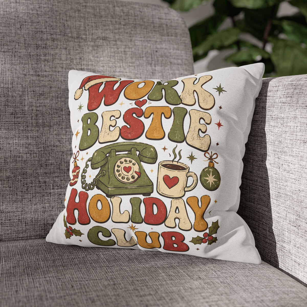 Holiday Work Bestie Pillowcase Modern Day Christmas  — Festive Office Friend Decorative Pillow Cover