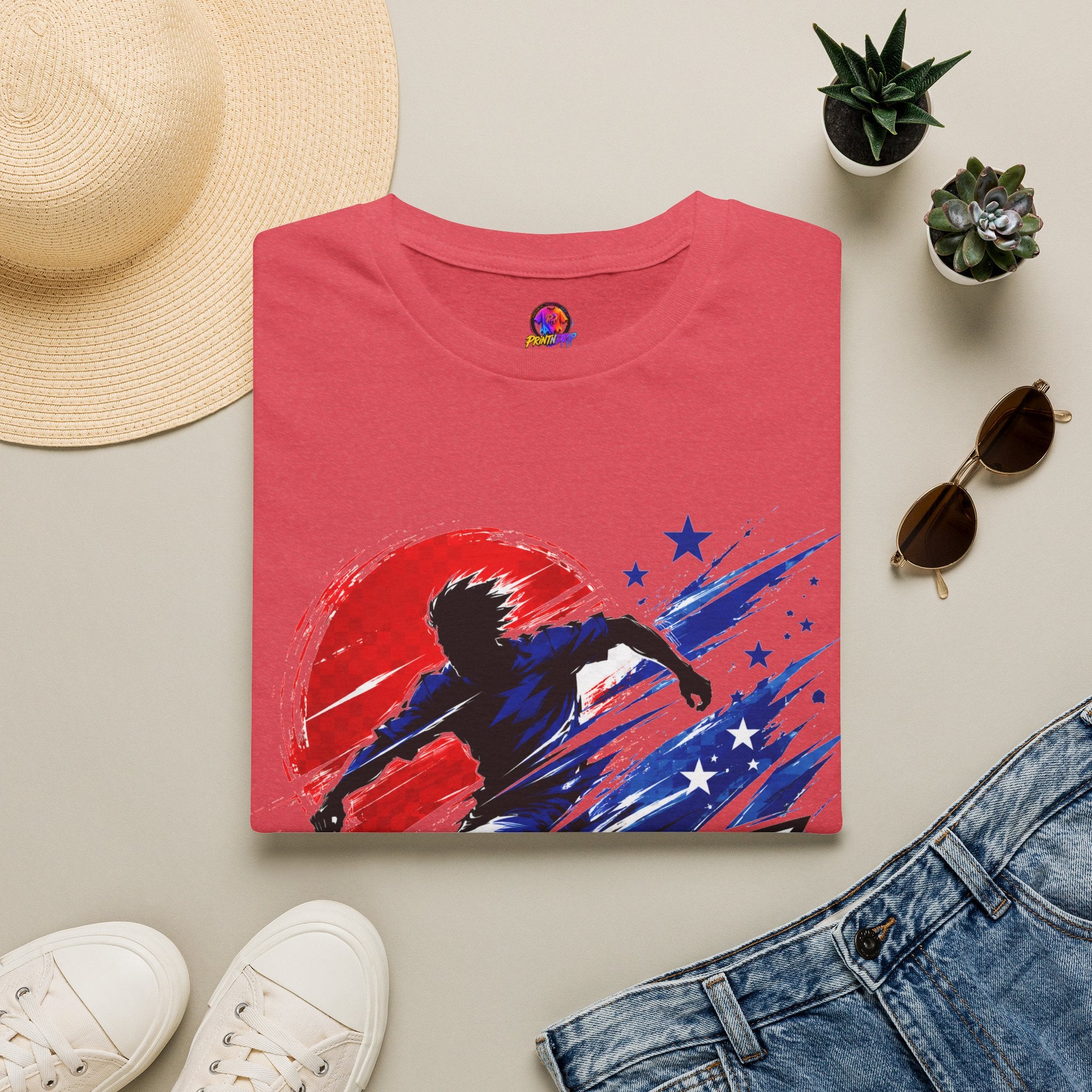 Japan T-Shirt — Blue Blade Soccer Graphic Tee (Red & Blue Starburst)